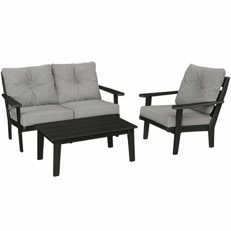 POLYWOOD Lakeside Black / Grey Mist Deep Seating Patio Set with Lakeside Table Chair and Loveseat 633PWS5BL980